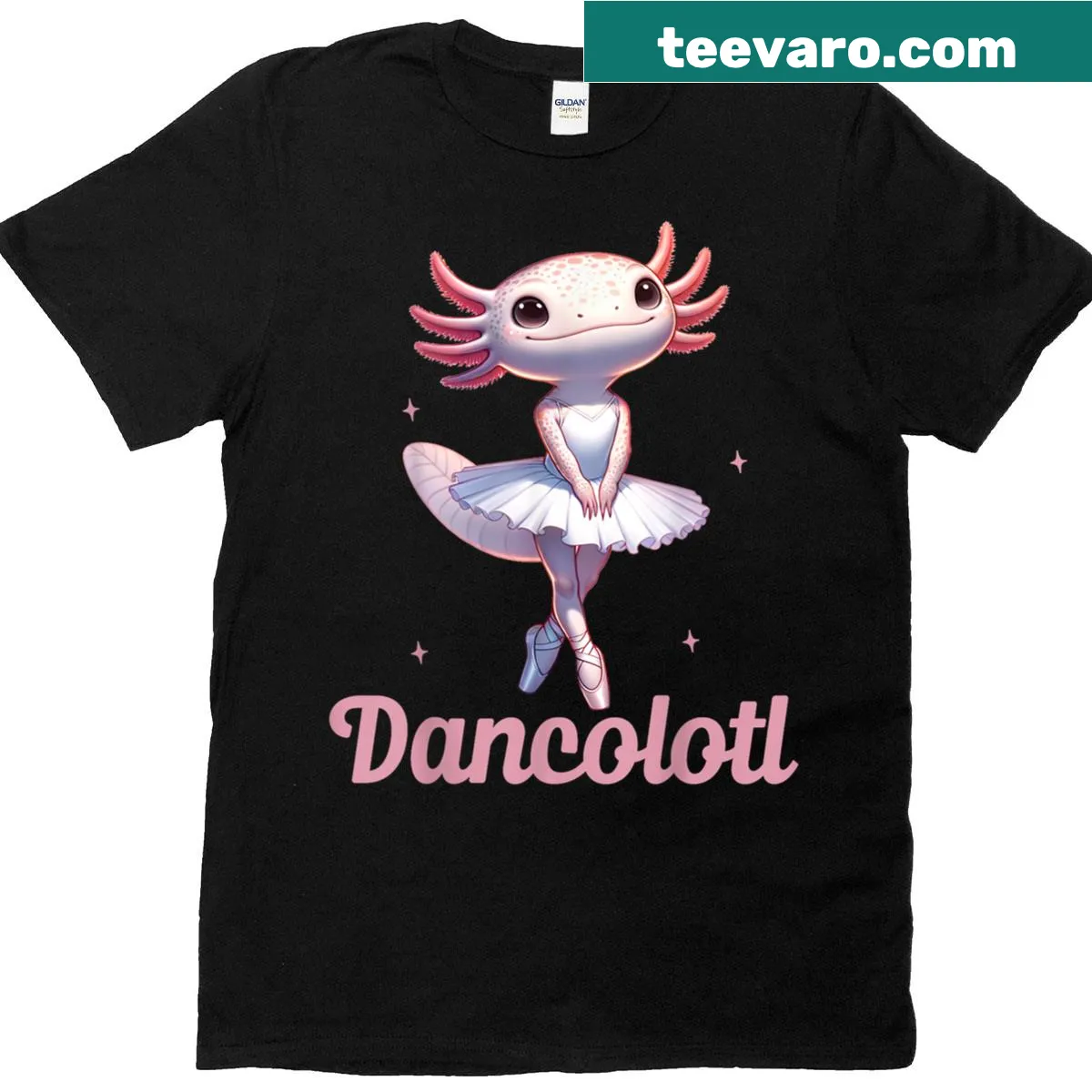 Funny ballet-themed shirt featuring a cartoon axolotl in a tutu — on a men's t-shirt