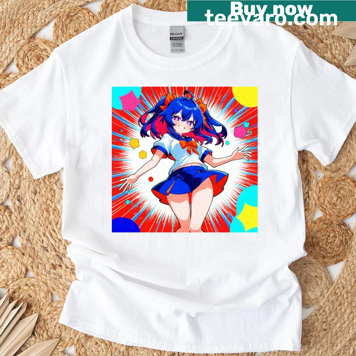 Lively anime girl illustration on T-shirt — on a men's t-shirt