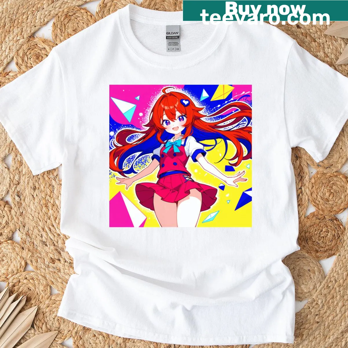 Redhead anime girl illustration t-shirt — on a men's t-shirt