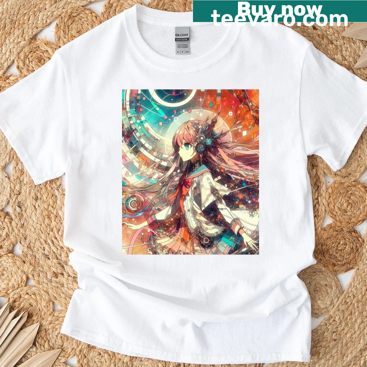 Illustration of a futuristic dreamscape on a premium t-shirt — on a men's t-shirt