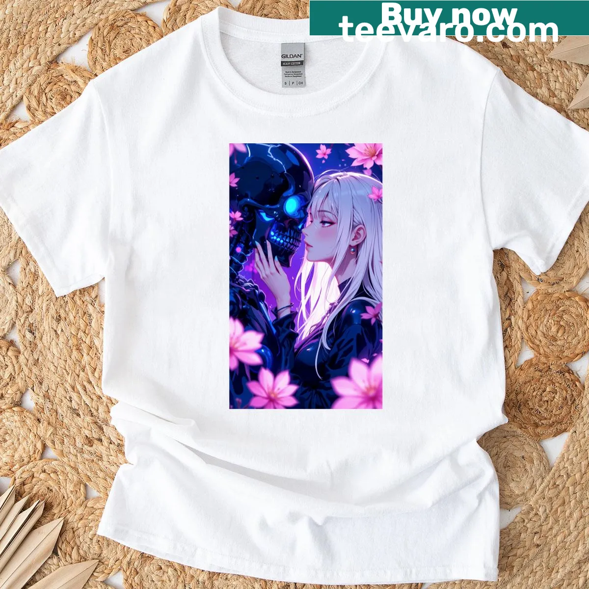 Cybernetic flower illustration design on a T-shirt — on a men's t-shirt