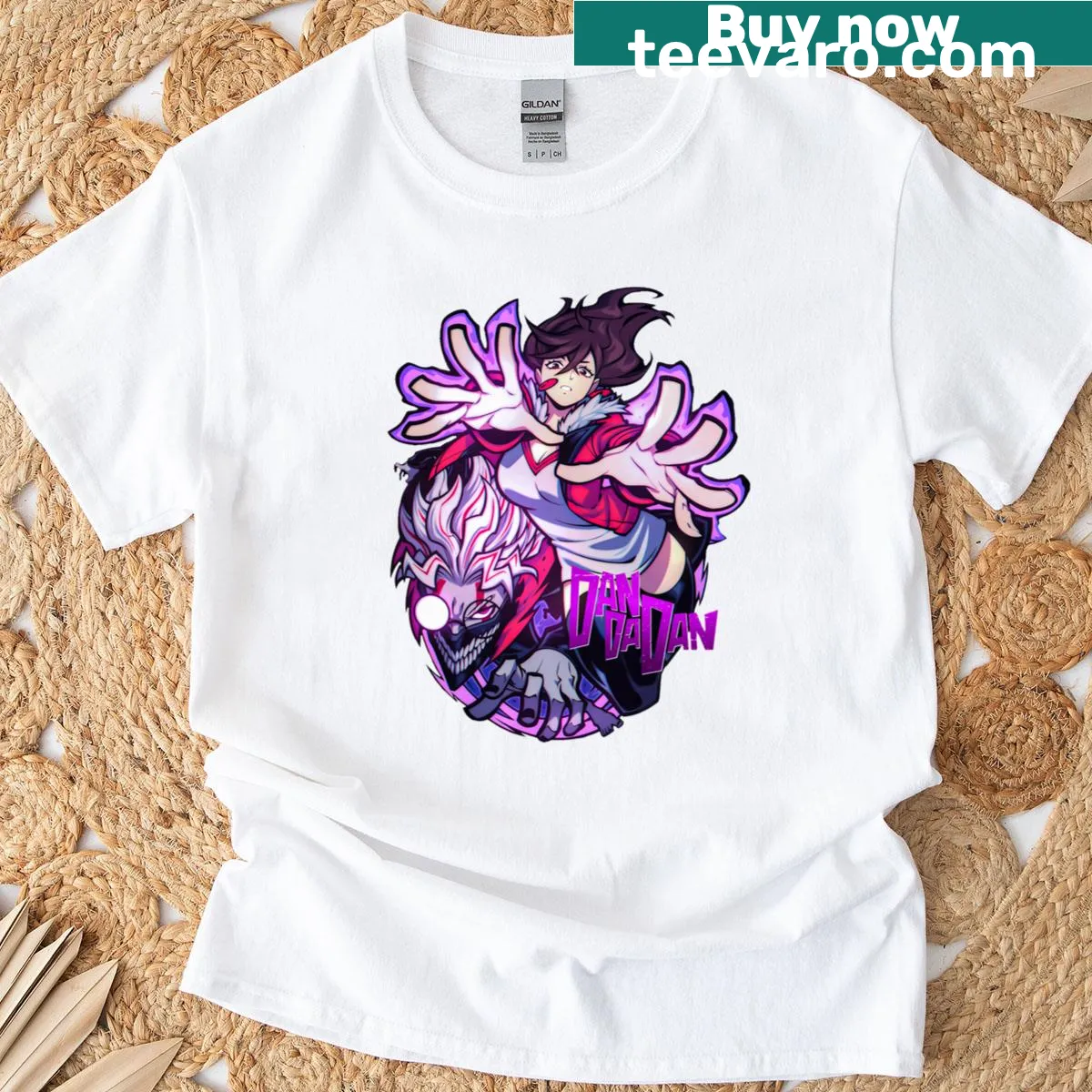 Playful cartoon design of Ken and Momo on a t-shirt — on a men's t-shirt