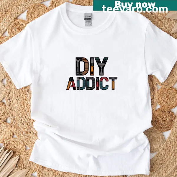 T-shirt with a playful DIY-themed graphic featuring tools and crafts