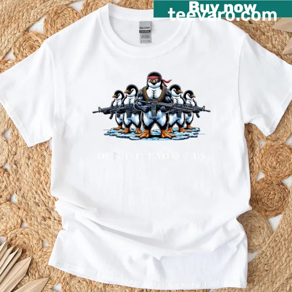 Patriotic T-shirt featuring a penguin with the American flag background