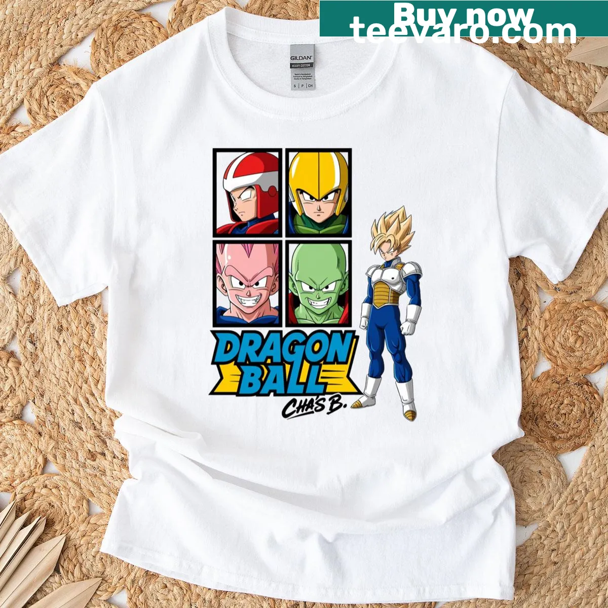 Dynamic Dragon Ball themed t-shirt graphic — on a men's t-shirt