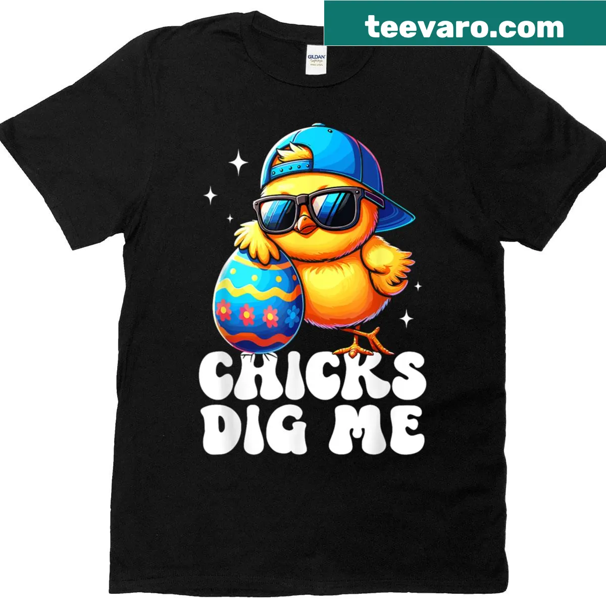 Funny Easter T-shirt with 'Easter Chicks Dig Me' text — on a men's t-shirt