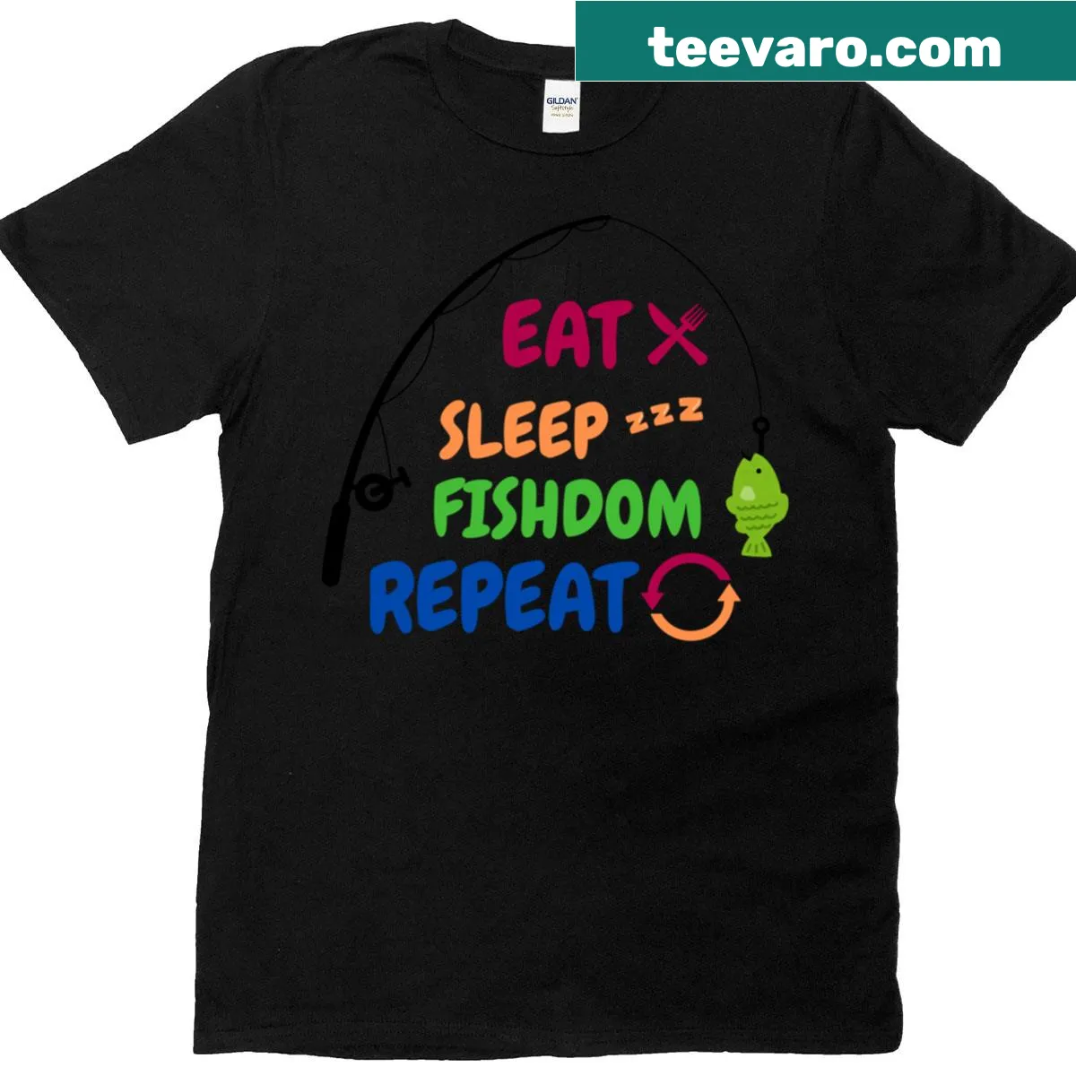 Oversized t-shirt with playful 'Eat Sleep Fishdom Repeat' text design — on a men's t-shirt