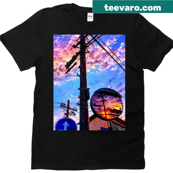 Graphic t-shirt showcasing an electric skyline and dreamy urban scene