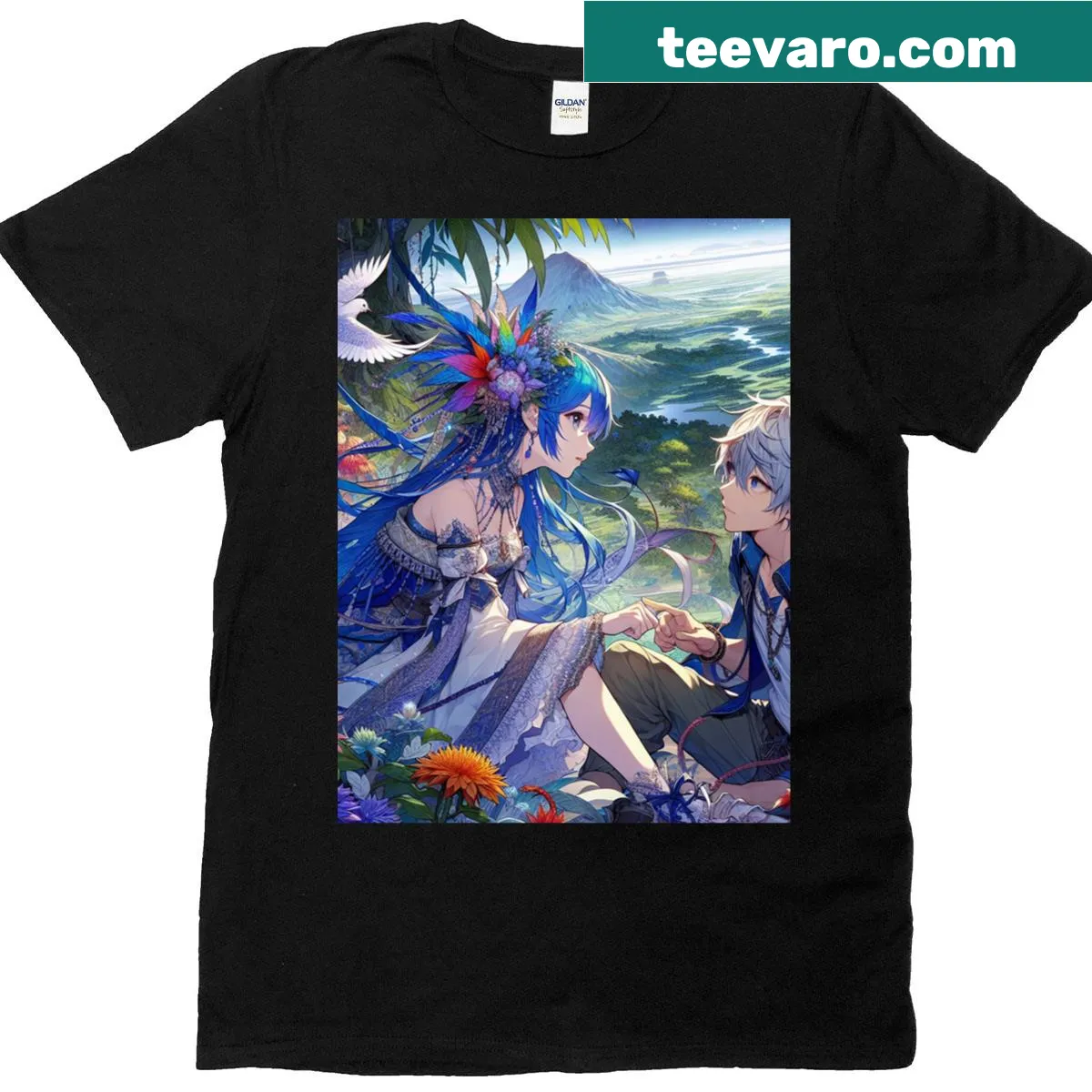 Illustrated fantasy-themed graphic t-shirt showcasing an enchanted scene — on a men's t-shirt