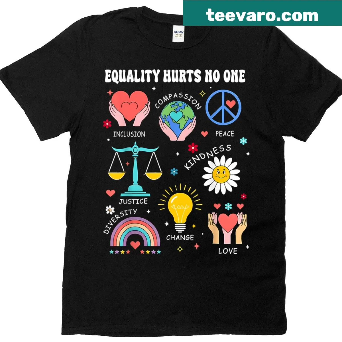 T-shirt with 'Equality Hurts No One' message promoting equal rights — on a men's t-shirt