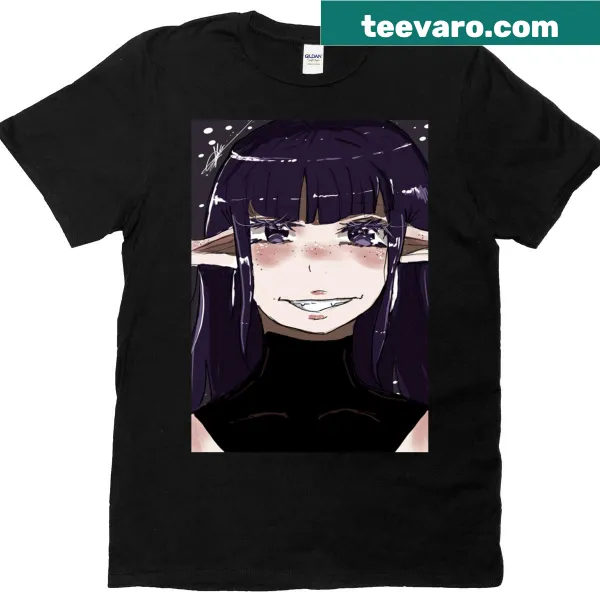 Whimsical design of an evil elven woman on T-shirt