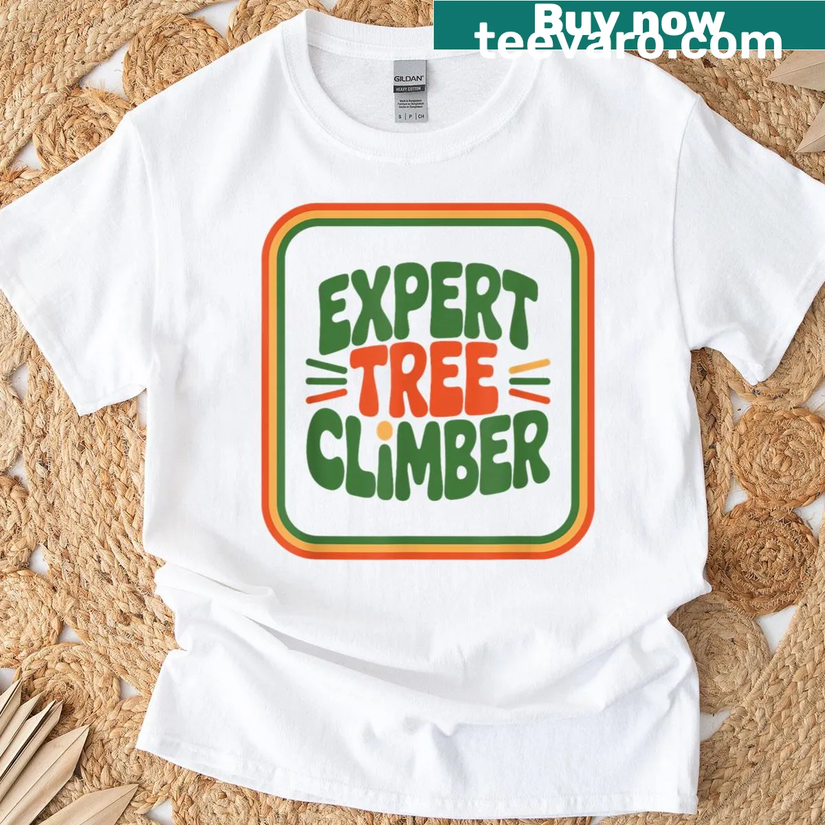 Retro tree climber t-shirt with bold typography — on a men's t-shirt