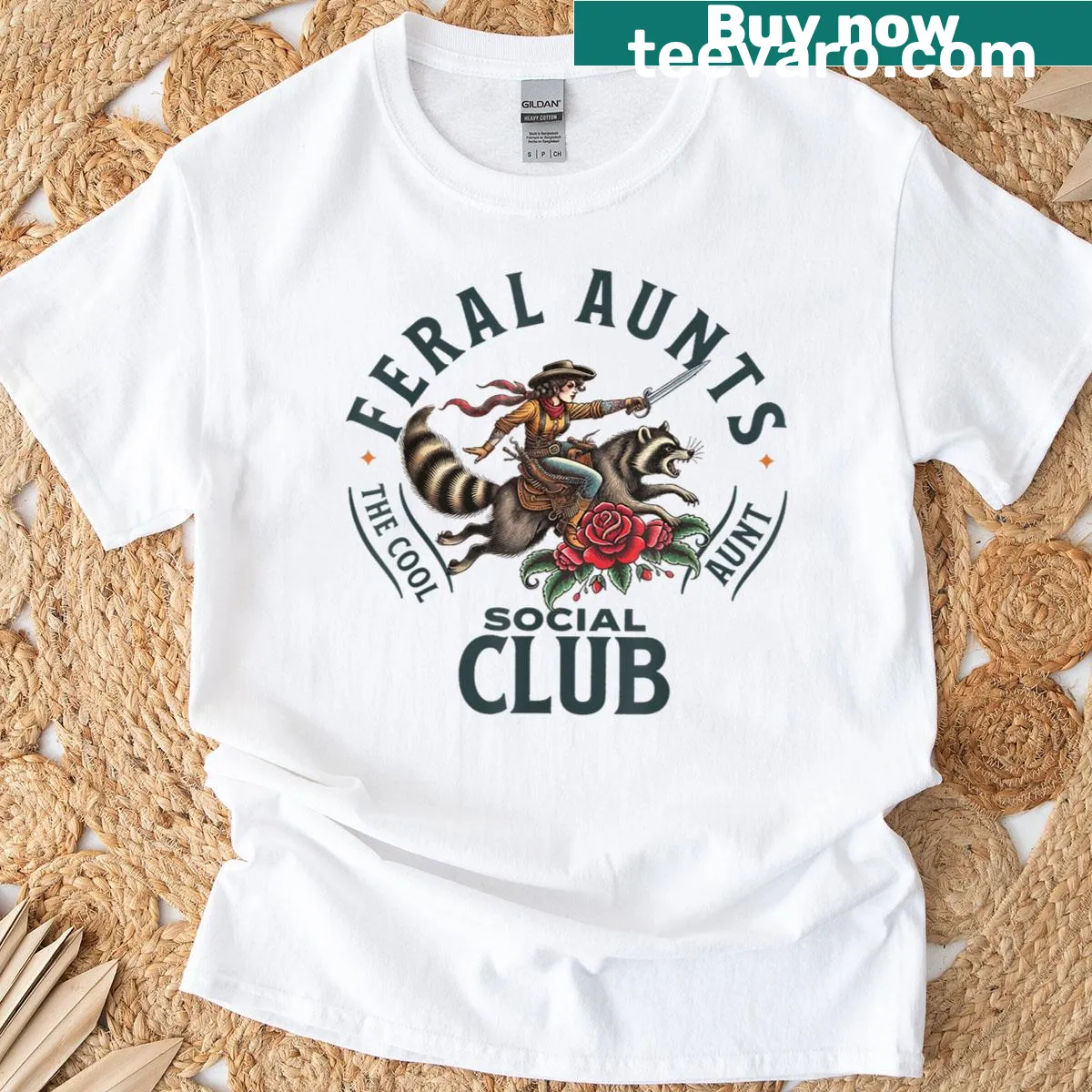 Funny pregnancy aunt t-shirt with 'The Cool Aunt' raccoon design — on a men's t-shirt