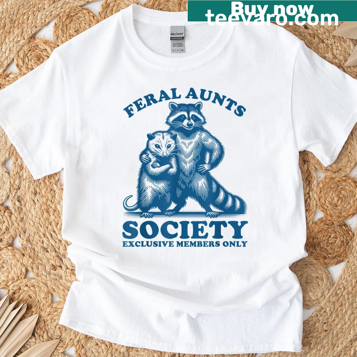 Funny aunt t-shirt with 'Feral Aunts Society' text design — on a men's t-shirt