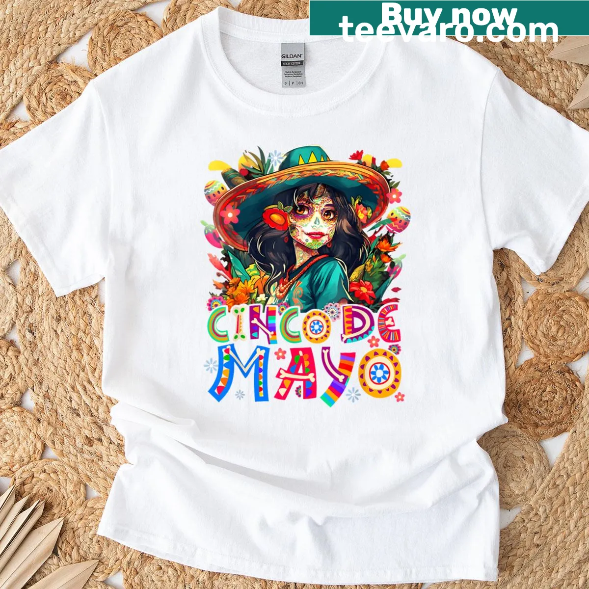 Cinco de Mayo themed T-shirt with festive text — on a men's t-shirt