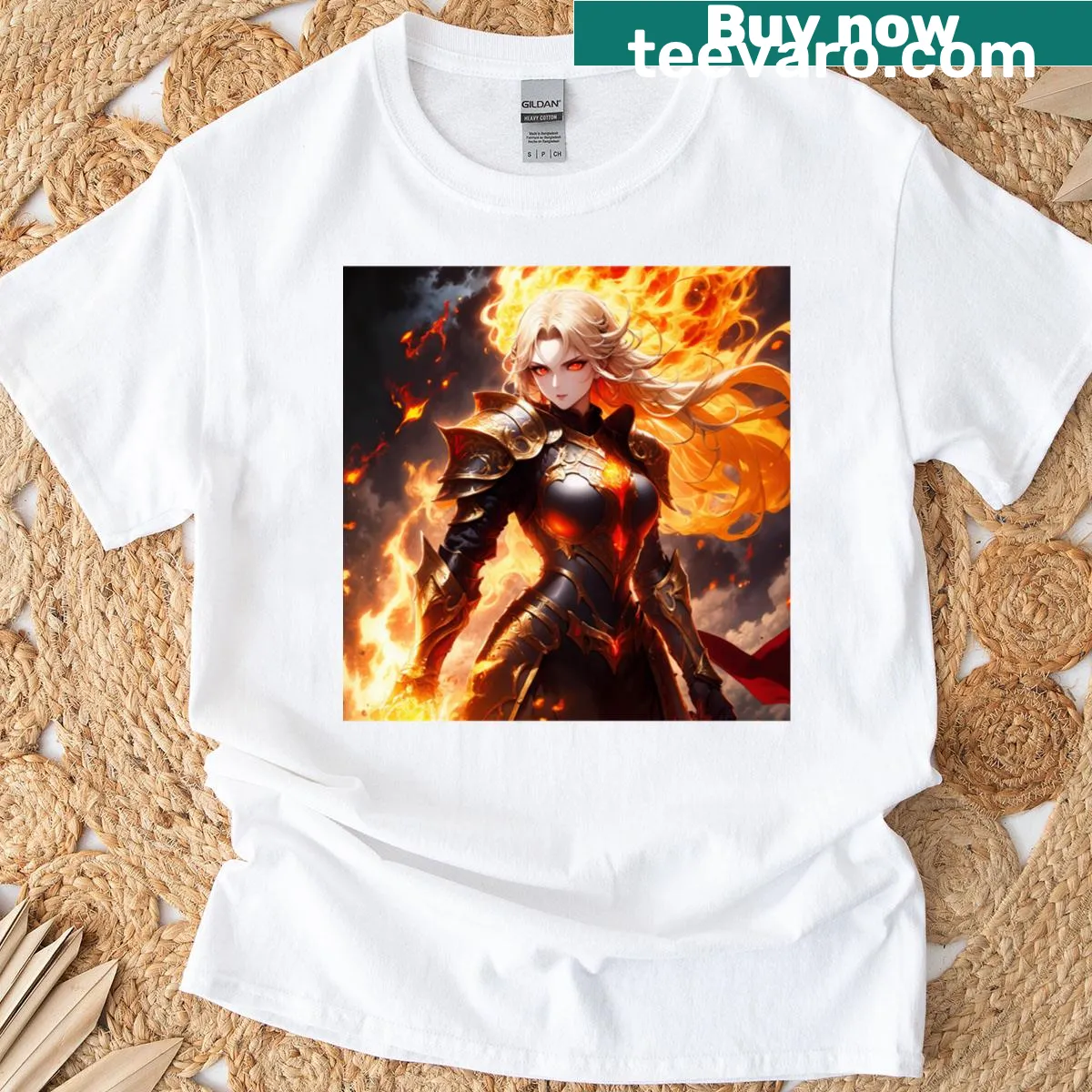 Illustration of a fierce anime warrior for anime fans — on a men's t-shirt