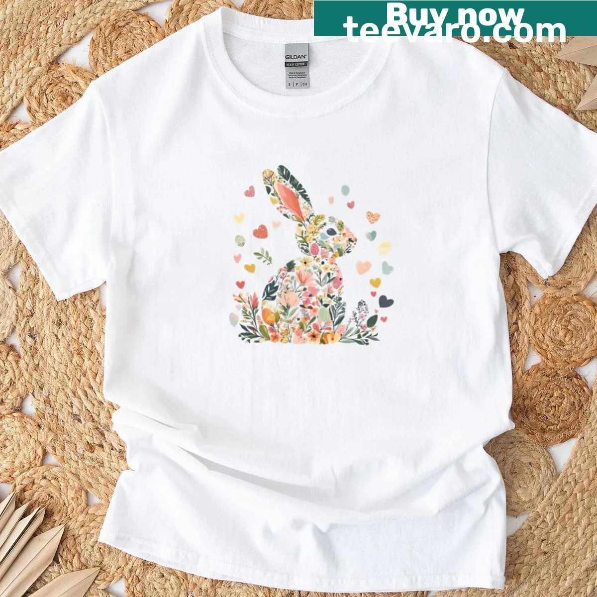 Floral silhouette of a bunny on a T-shirt — on a men's t-shirt