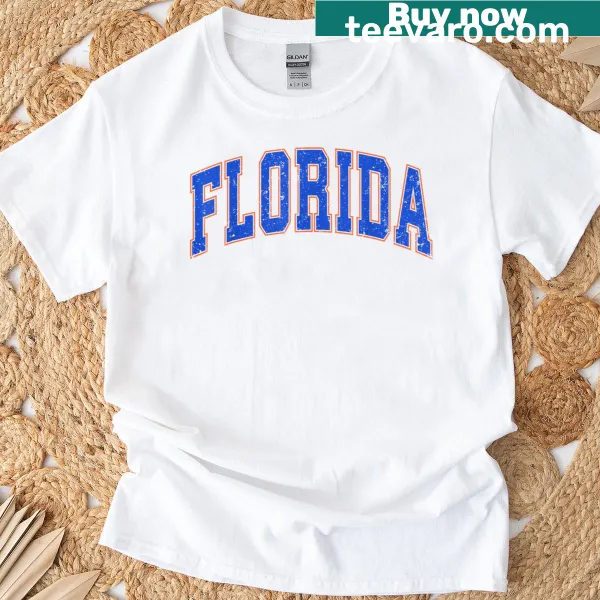 Vintage varsity text t-shirt displaying 'Florida' for prideful wear