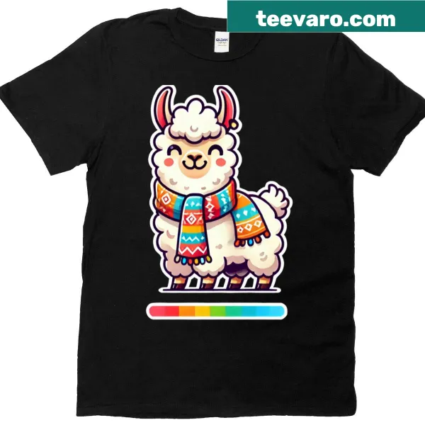 Cartoon llama with scarf graphic on oversized T-shirt