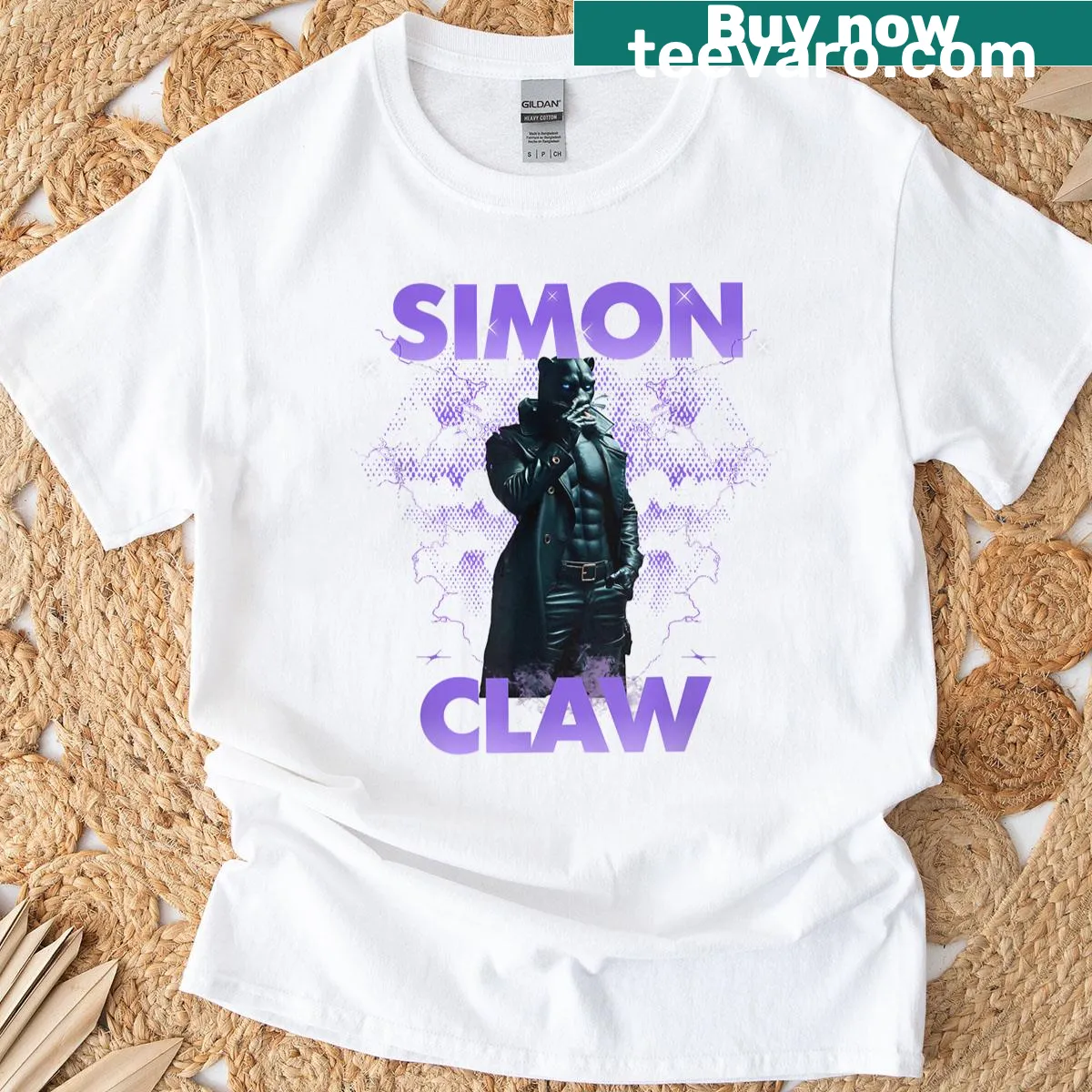 Bootleg Simon Claw meme graphic on a humorous T-shirt — on a men's t-shirt