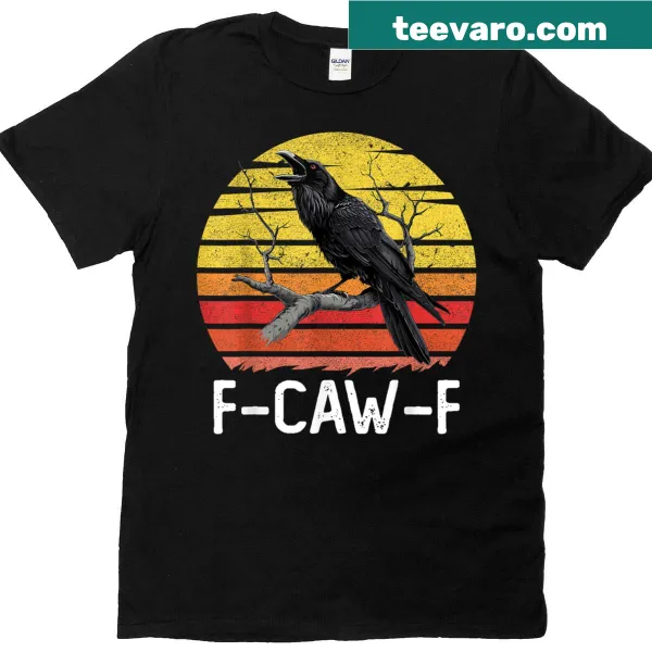 Retro crow graphic against a sunset background