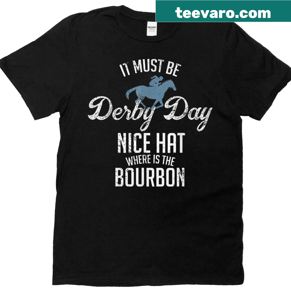 Vintage-style Derby Day T-shirt with horse racing and mint julep graphics — on a men's t-shirt