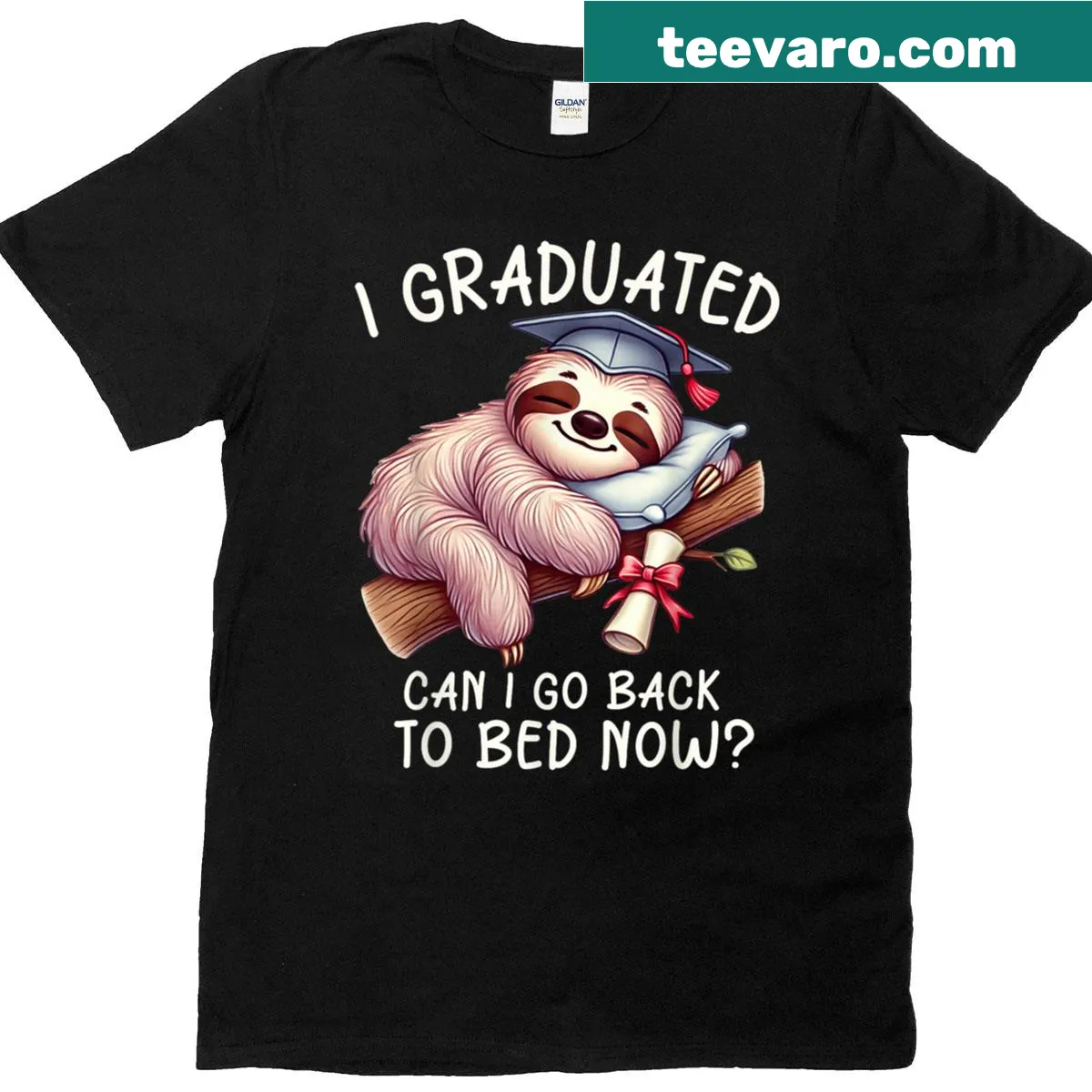 Humorous graduation t-shirt with playful text about going to bed — on a men's t-shirt