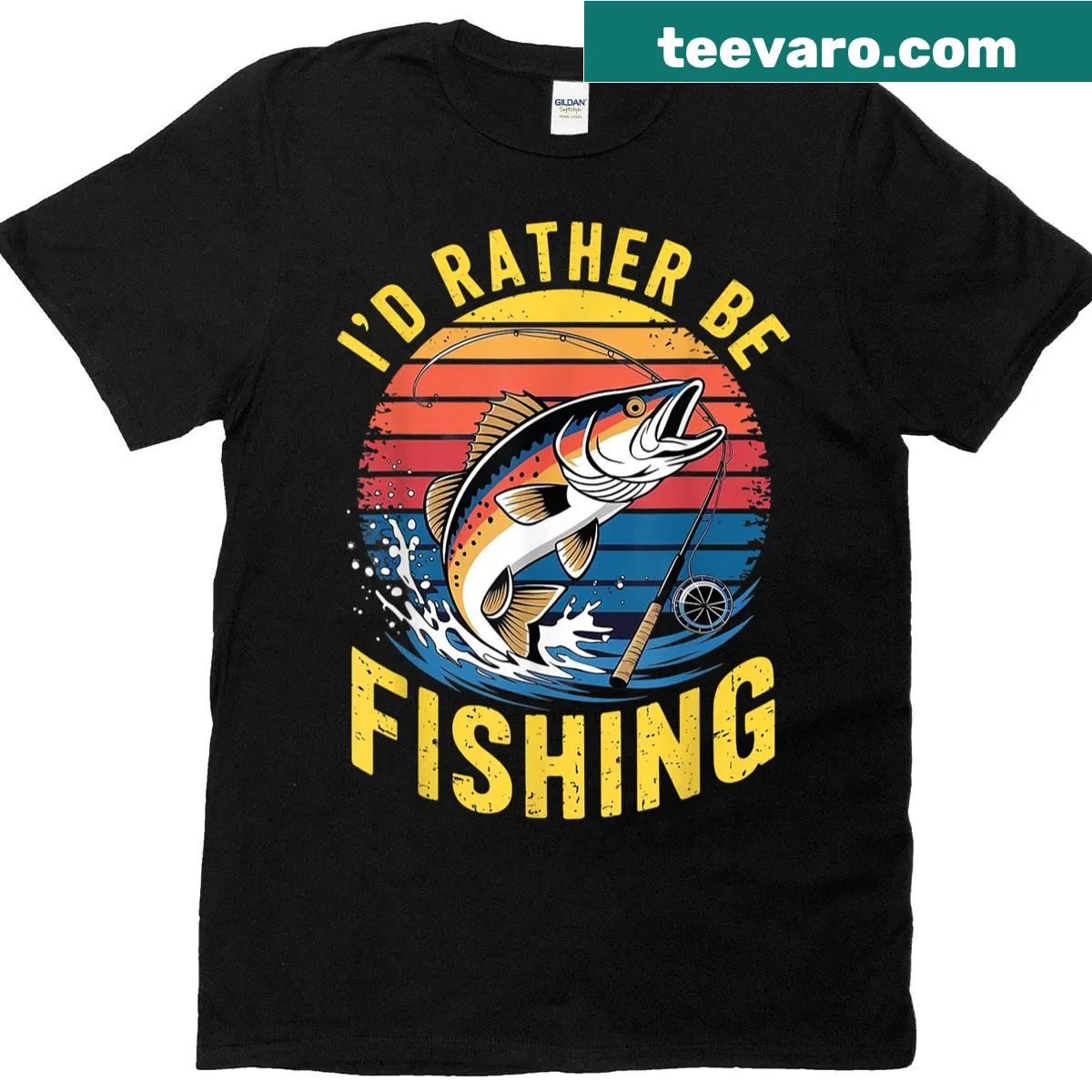 Humorous bass fishing graphic with the phrase 'I’d Rather Be Bass Fishing' — on a men's t-shirt