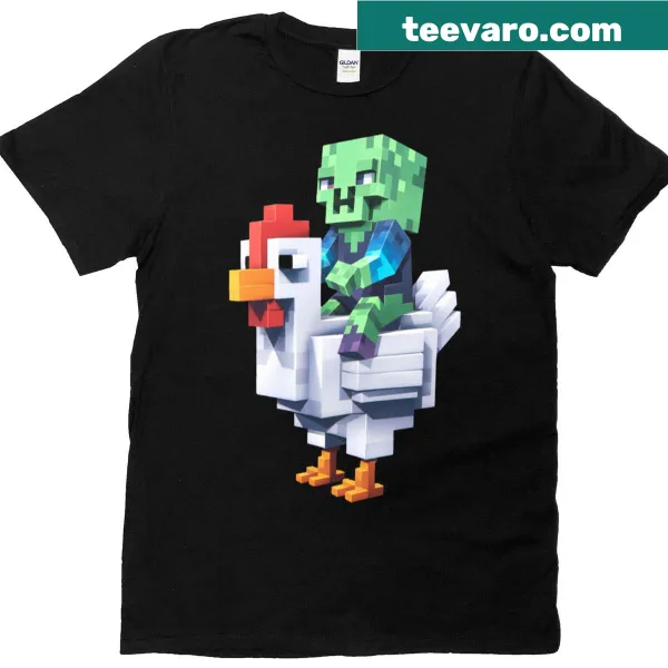 Oversized T-shirt featuring a pixel art jock chicken in zombie form.