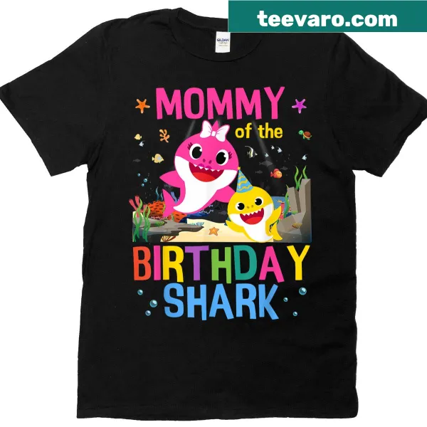 Birthday-themed T-shirt featuring a funny shark illustration for kids.