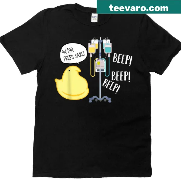 Nurse-themed Easter t-shirt featuring IV pump elements in a whimsical design