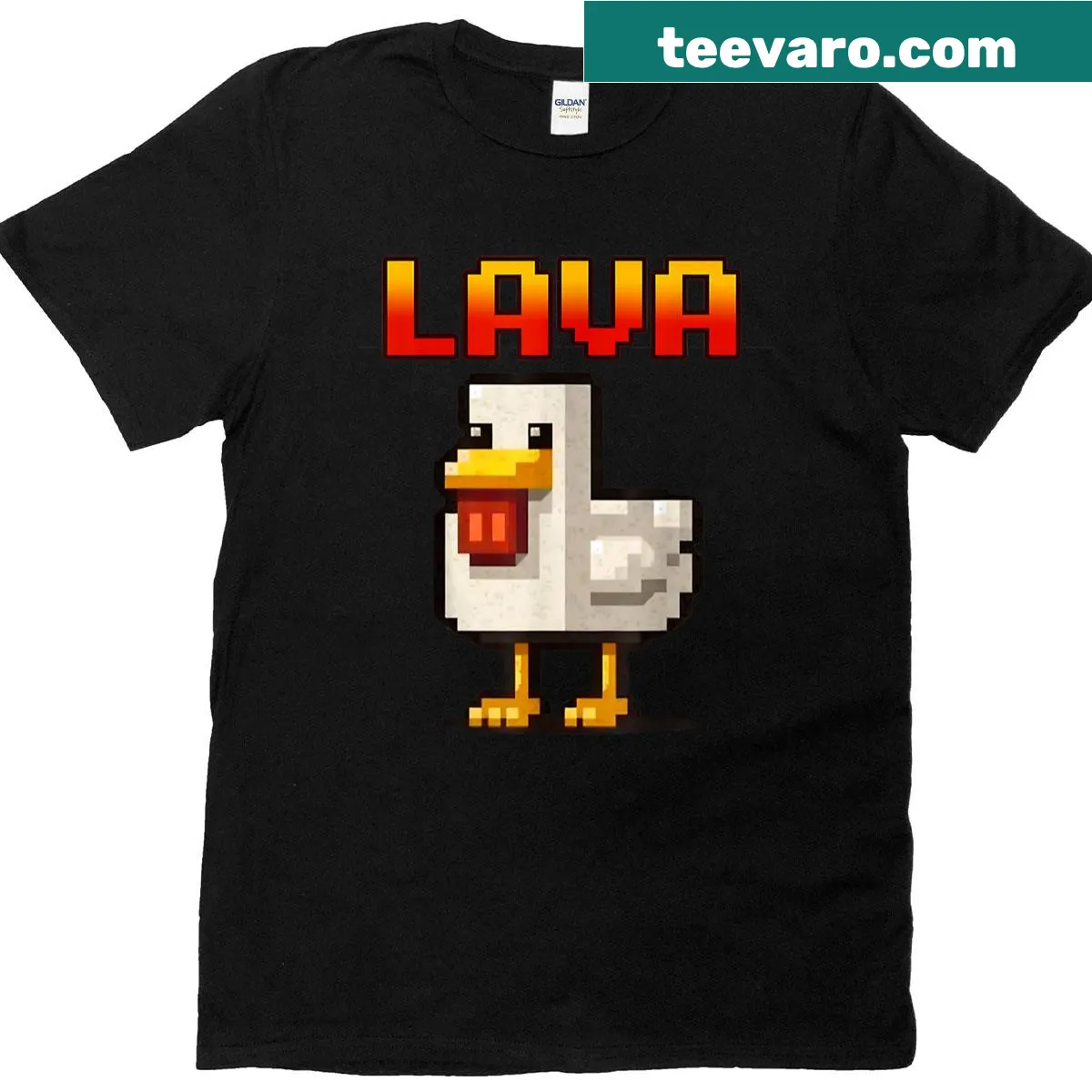 Cartoon graphic of a chicken cooked in lava for gamers — on a men's t-shirt