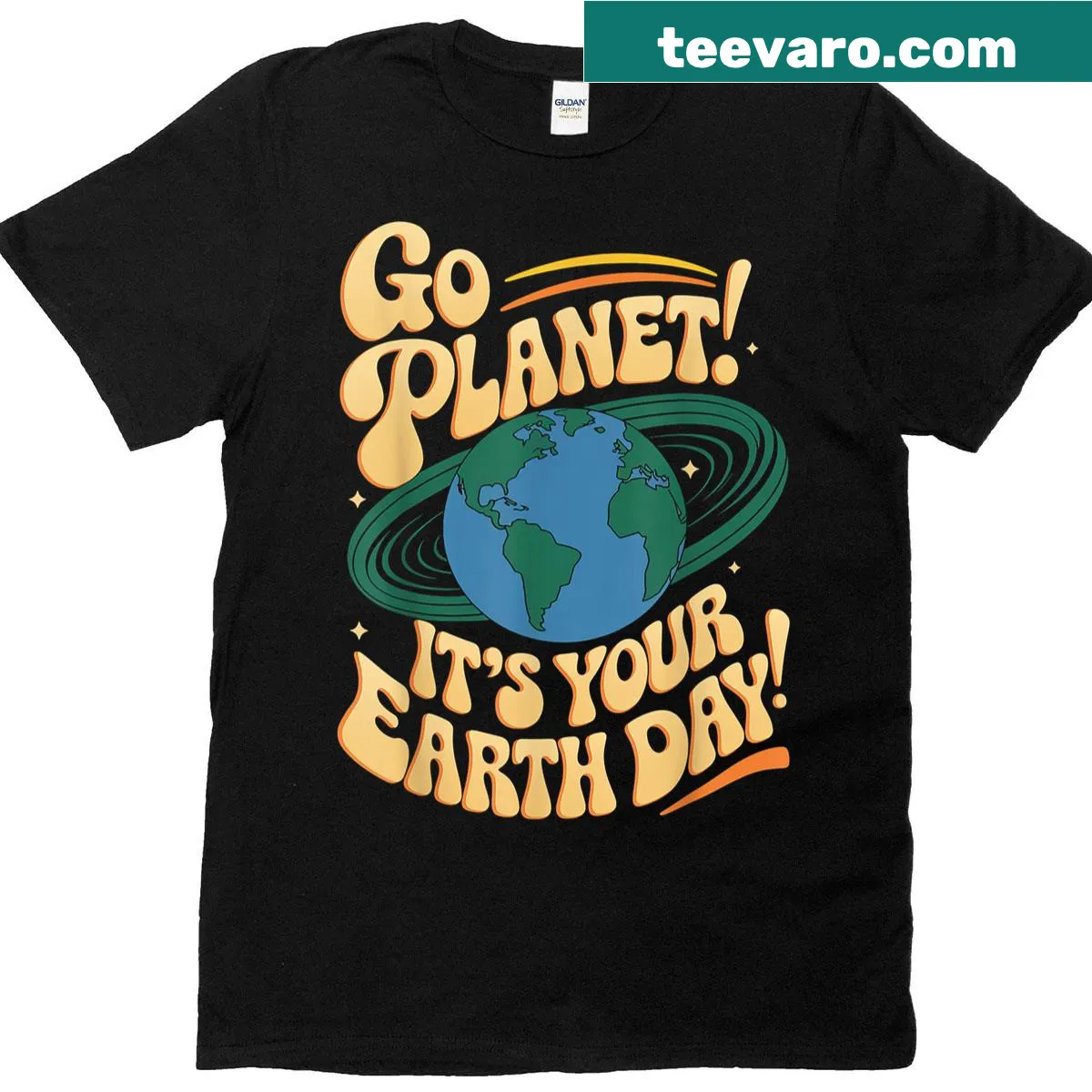 Retro-style Earth awareness T-shirt with Go Planet slogan — on a men's t-shirt