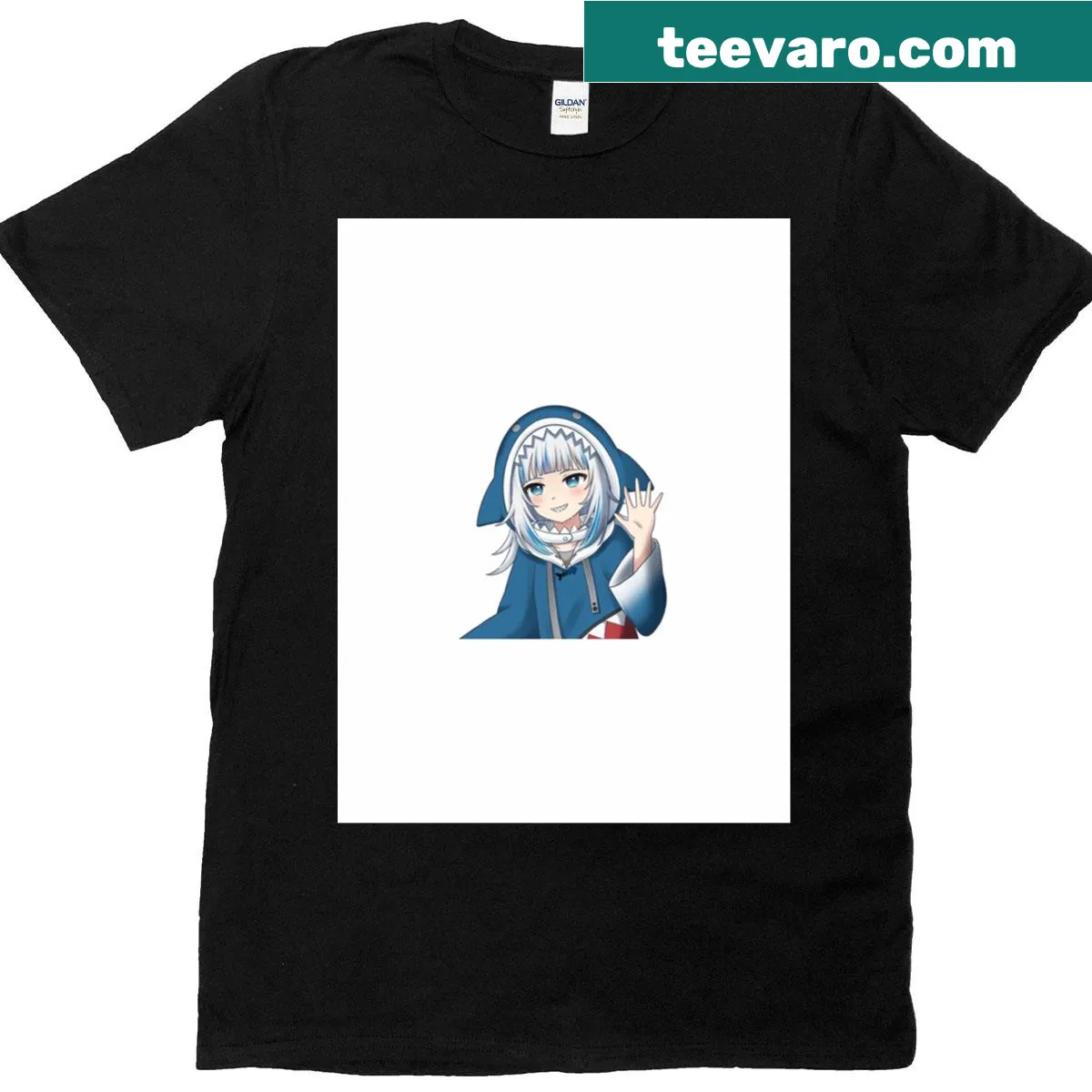 Gawr Gura graphic T-shirt with playful illustration — on a men's t-shirt