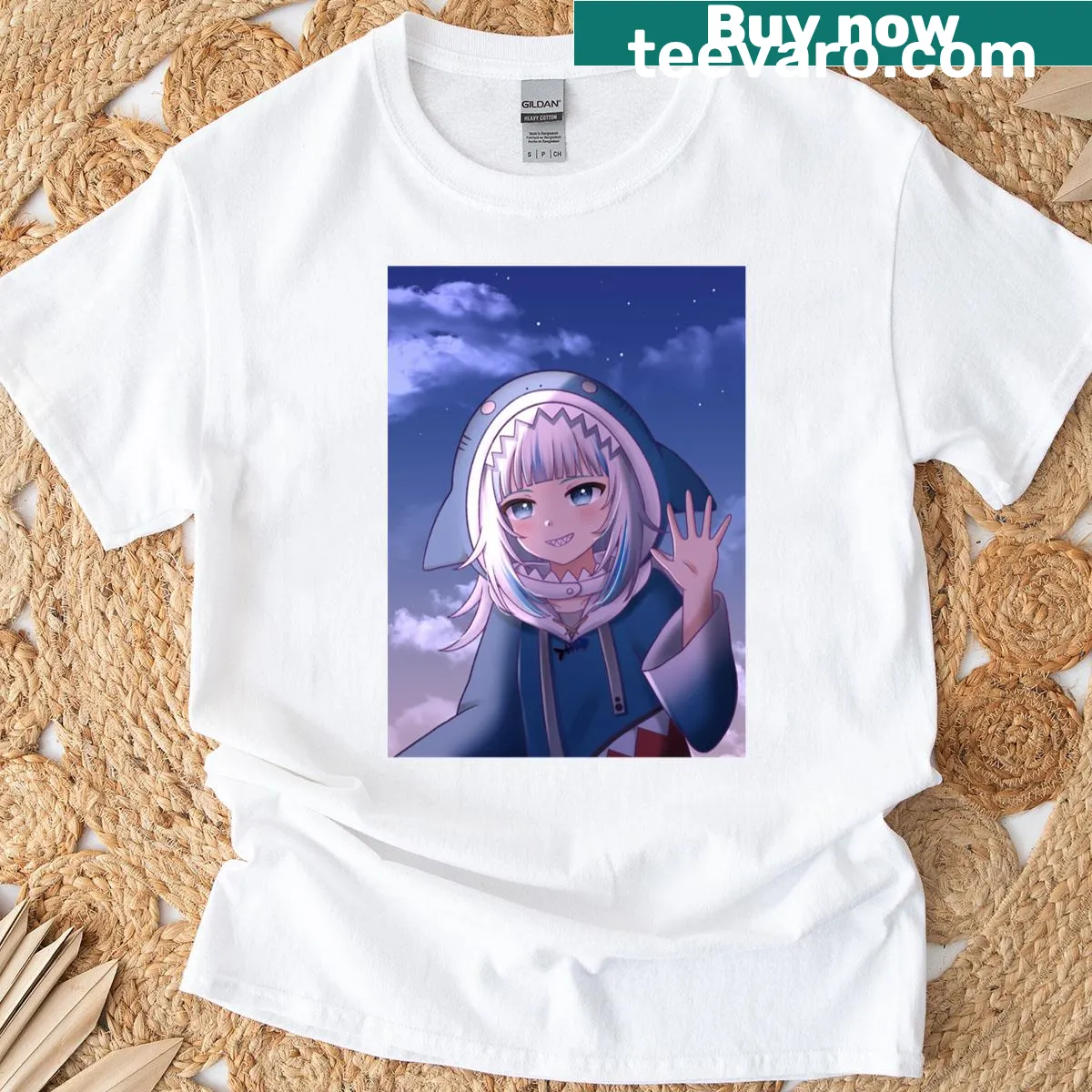 Gawr Gura graphic T-shirt celebrating a popular virtual personality — on a men's t-shirt