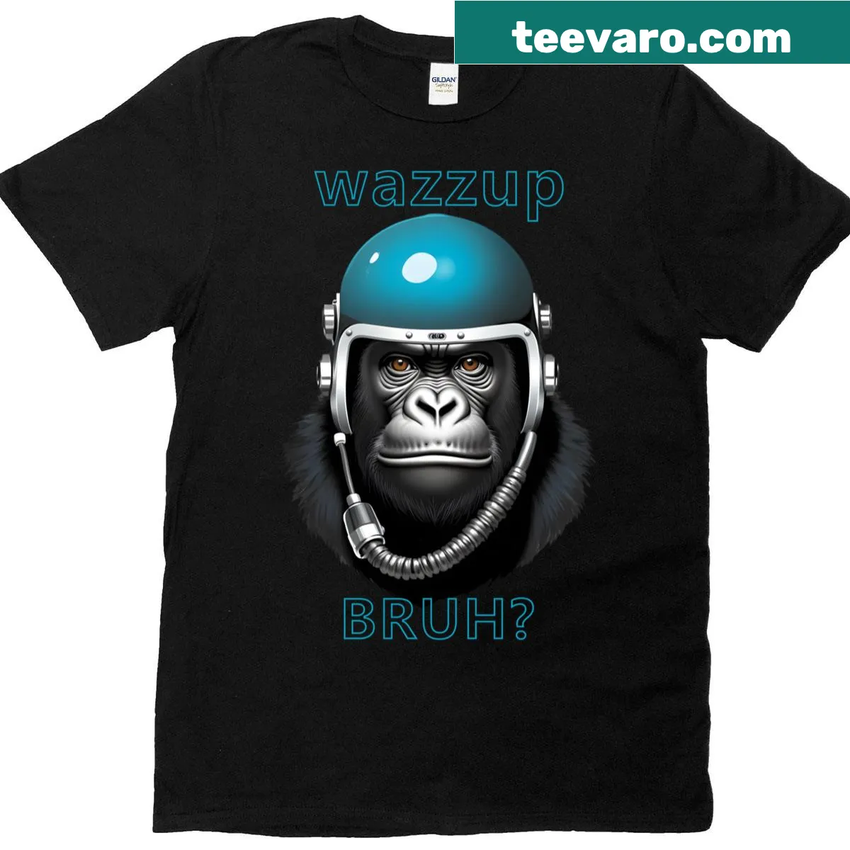 Playful t-shirt with a gorilla and 'Wazzup Bruh' text — on a men's t-shirt