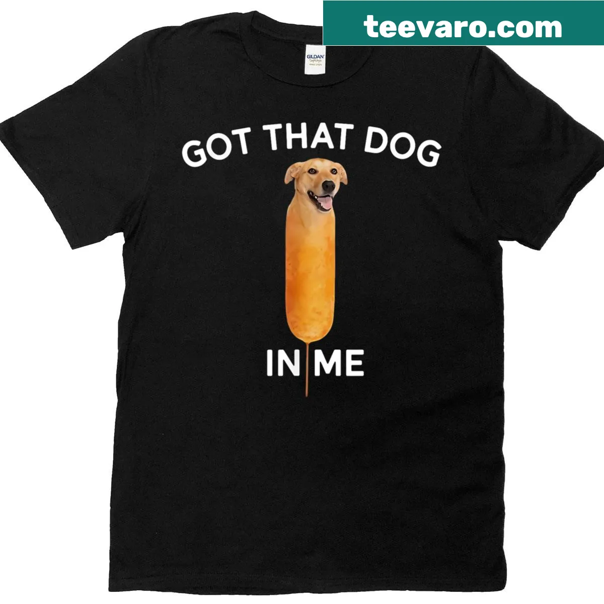Funny foodie tee with 'Got That Corn Dog In Me' text, playful design. — on a men's t-shirt
