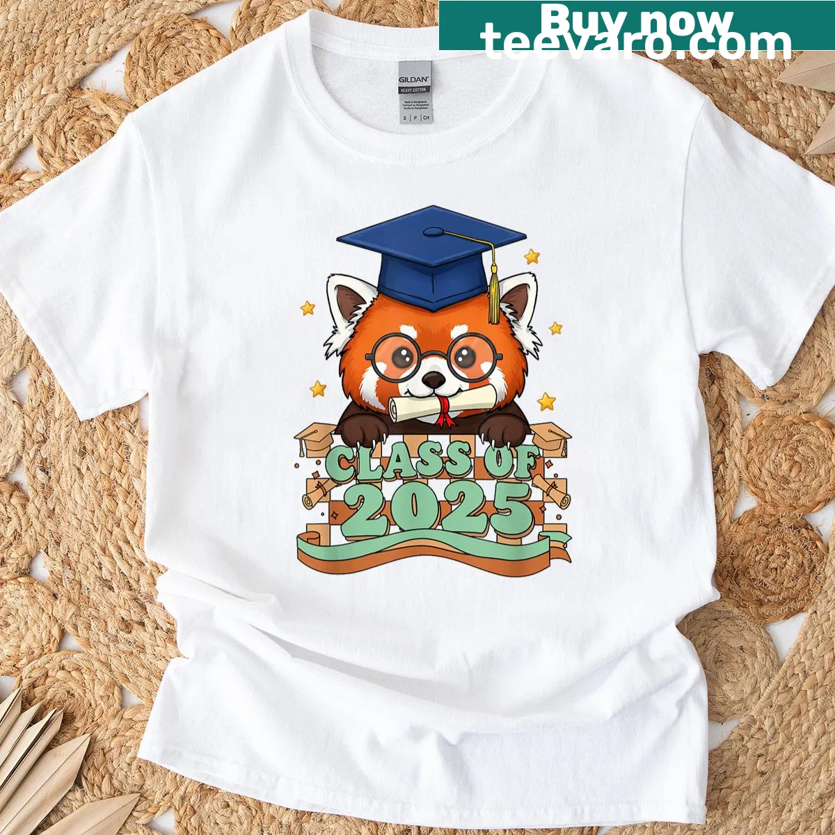 Red panda graduation t-shirt with cap, stating 'Class Of 2025' — on a men's t-shirt