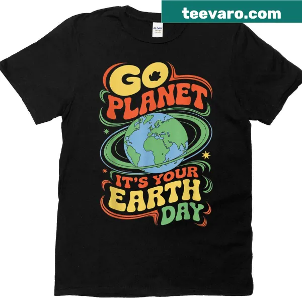 Retro-style Earth conservation graphic t-shirt
