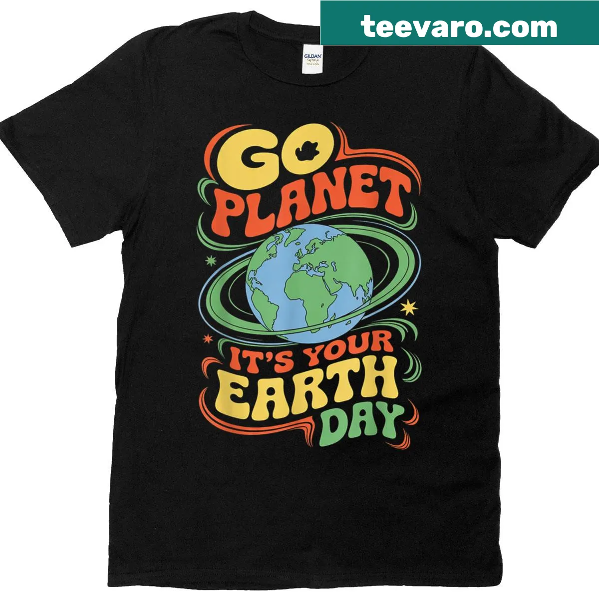 Retro-style Earth conservation graphic t-shirt — on a men's t-shirt
