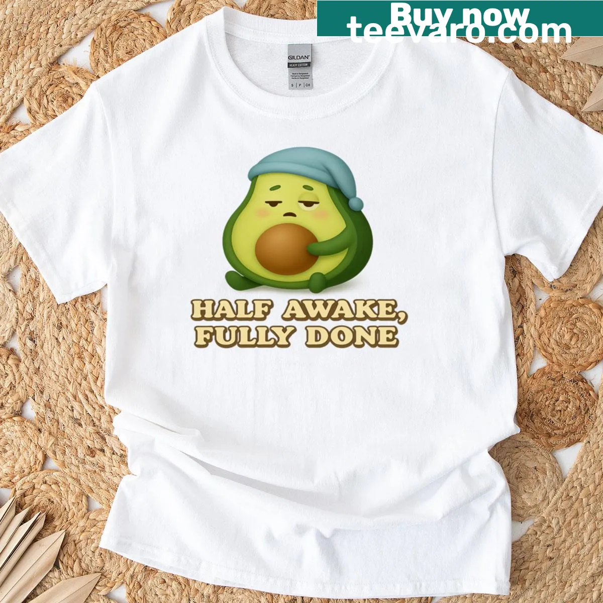 Kawaii sleepy avocado design on a T-shirt — on a men's t-shirt