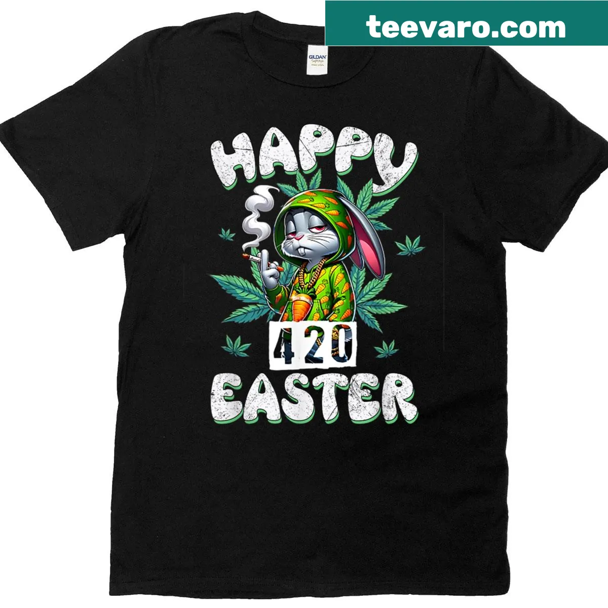 Funny Smoking Easter Bunny t-shirt for 420 celebrations — on a men's t-shirt