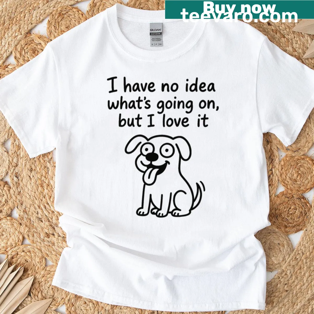Funny illustration of a confused dog on a premium T-shirt — on a men's t-shirt