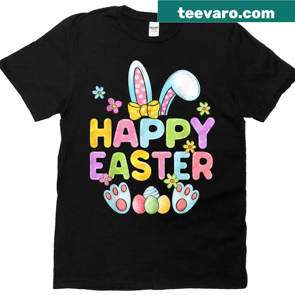 Cute Easter Bunny and eggs T-shirt for family fun — on a men's t-shirt