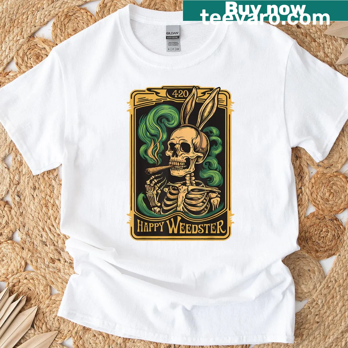 Funny skull bunny smoking design for Easter T-shirt — on a men's t-shirt