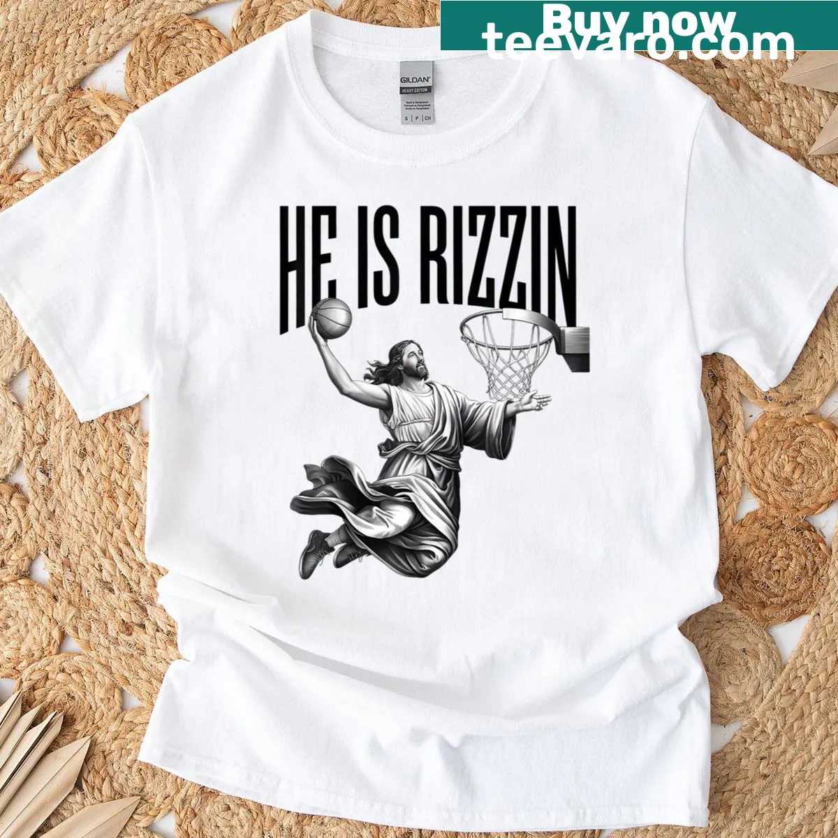 Funny Easter T-shirt with basketball meme and illustration — on a men's t-shirt