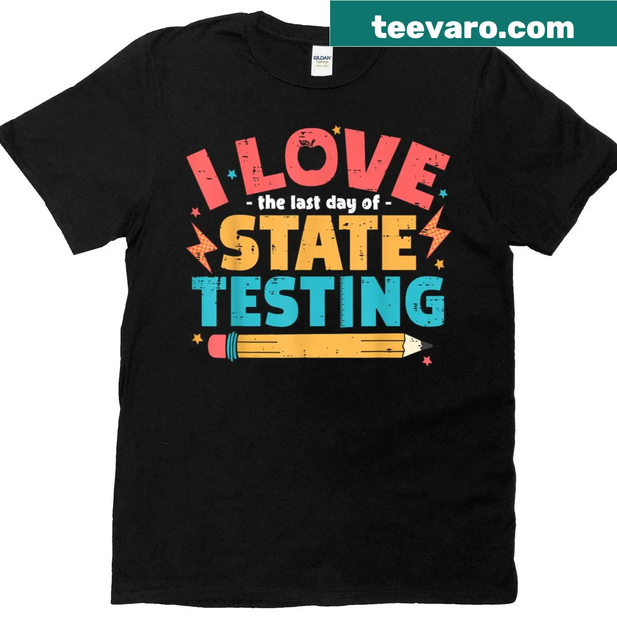 Funny teacher t-shirt celebrating the last day of state testing — on a men's t-shirt
