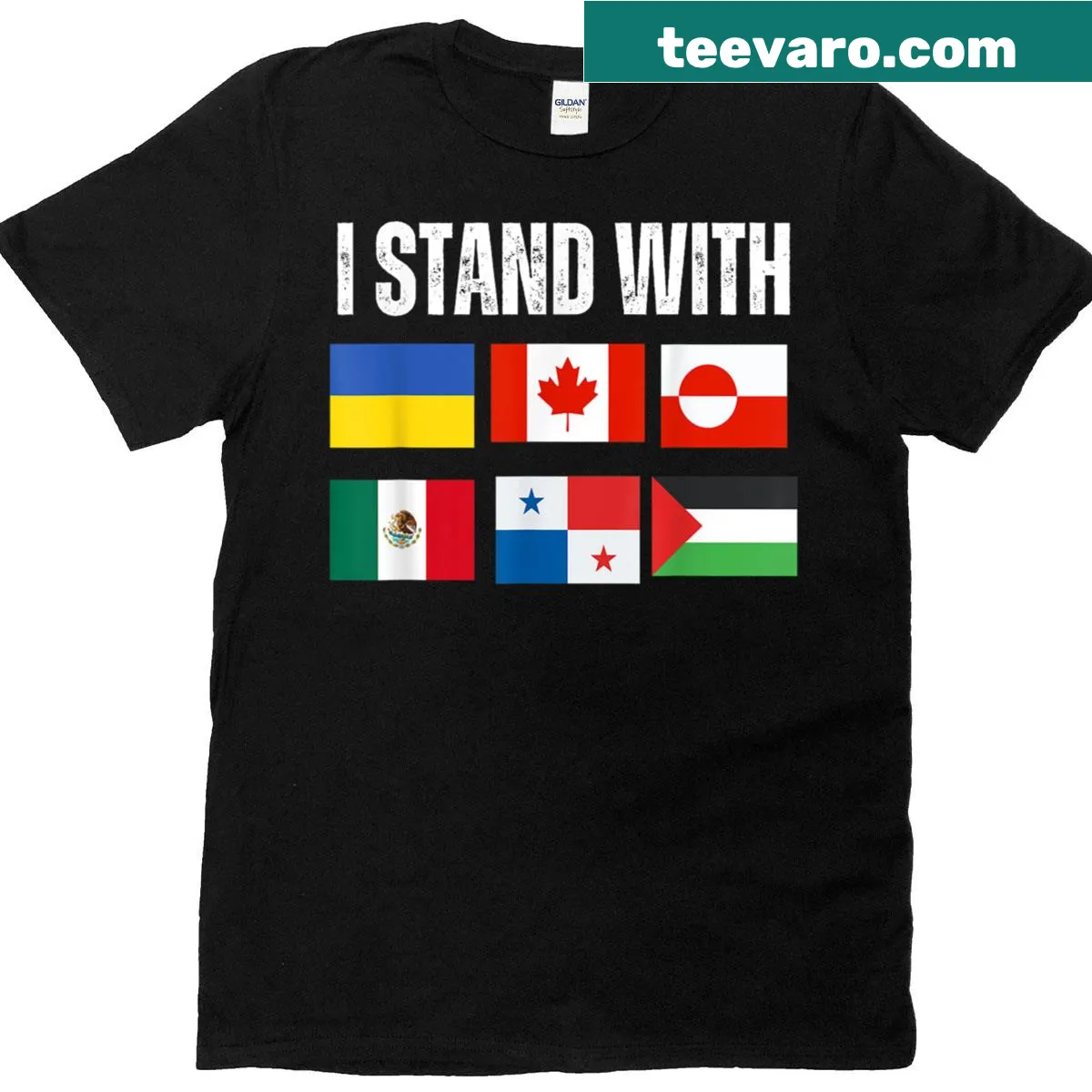 T-shirt with 'I Stand With Ukraine' and names of countries in bold text — on a men's t-shirt