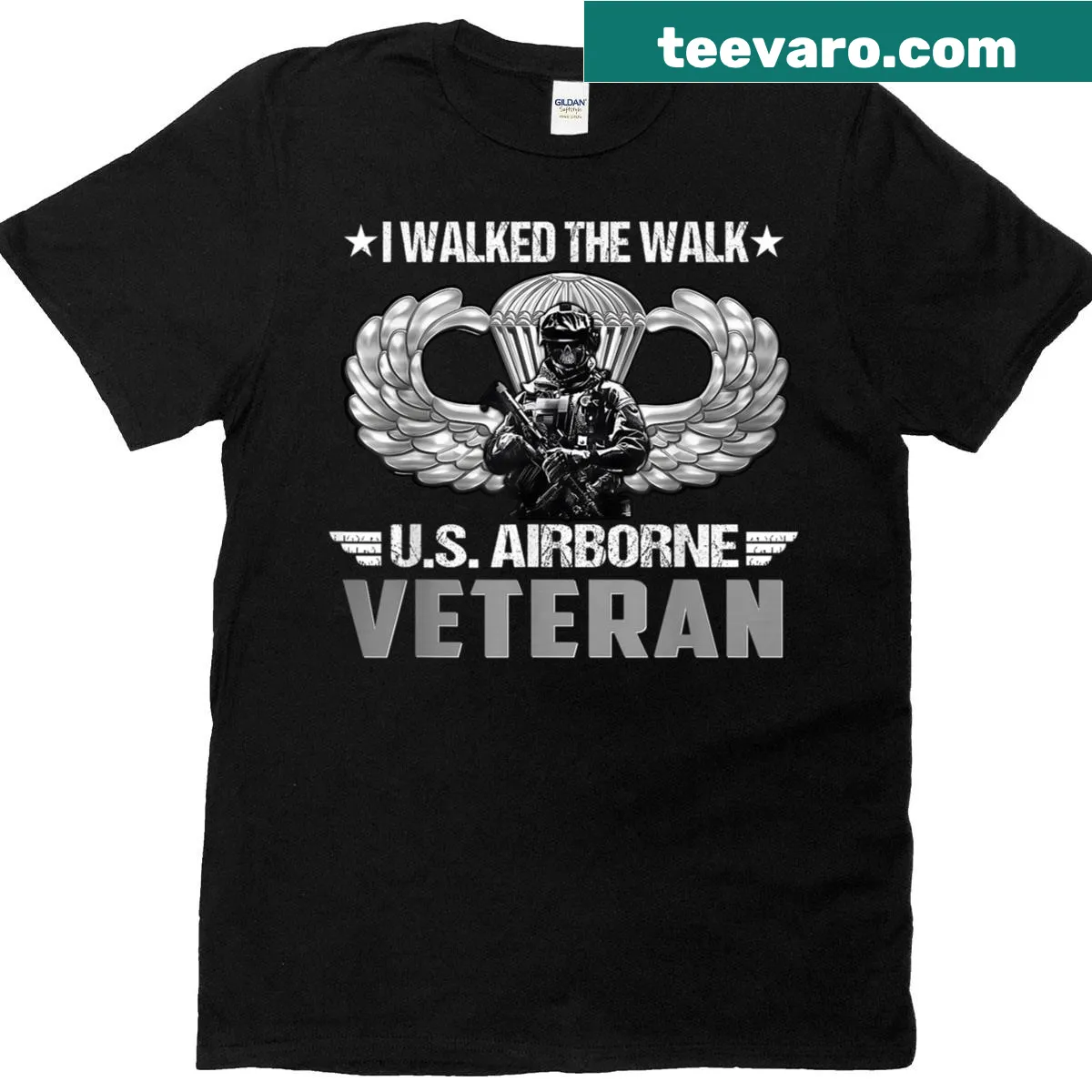 T-shirt with 'I Walked The Walk' for veterans in bold text — on a men's t-shirt