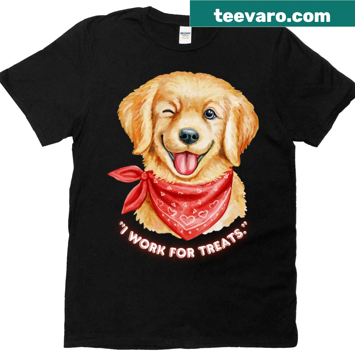Funny I Work For Treats t-shirt with playful typography — on a men's t-shirt